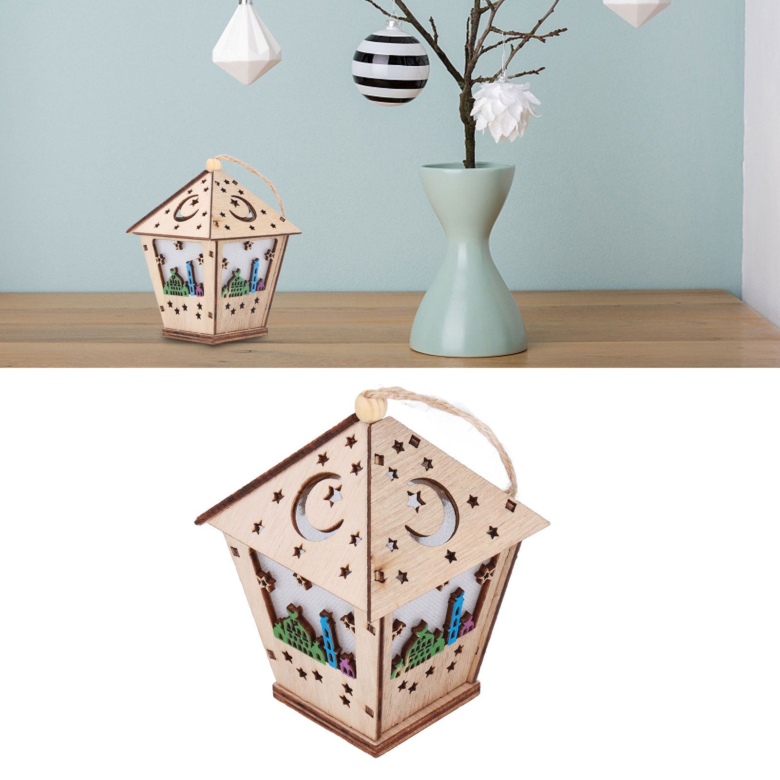 Ramadan Lamp Three Dimensional House Shape Unique Design Hanging Light Wooden Decorative Lamp Crafts Ornaments V1294-YM0523-3115210293911
