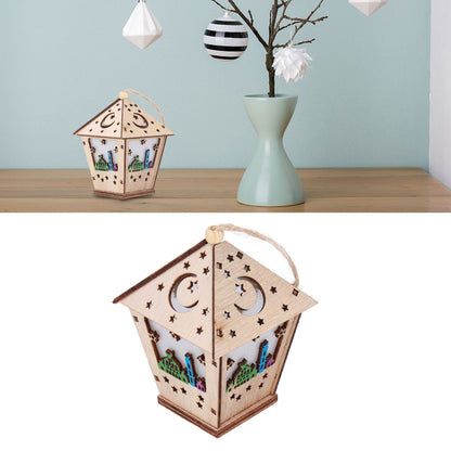 Ramadan Lamp Three Dimensional House Shape Unique Design Hanging Light Wooden Decorative Lamp Crafts Ornaments V1294-YM0523-3115210293911