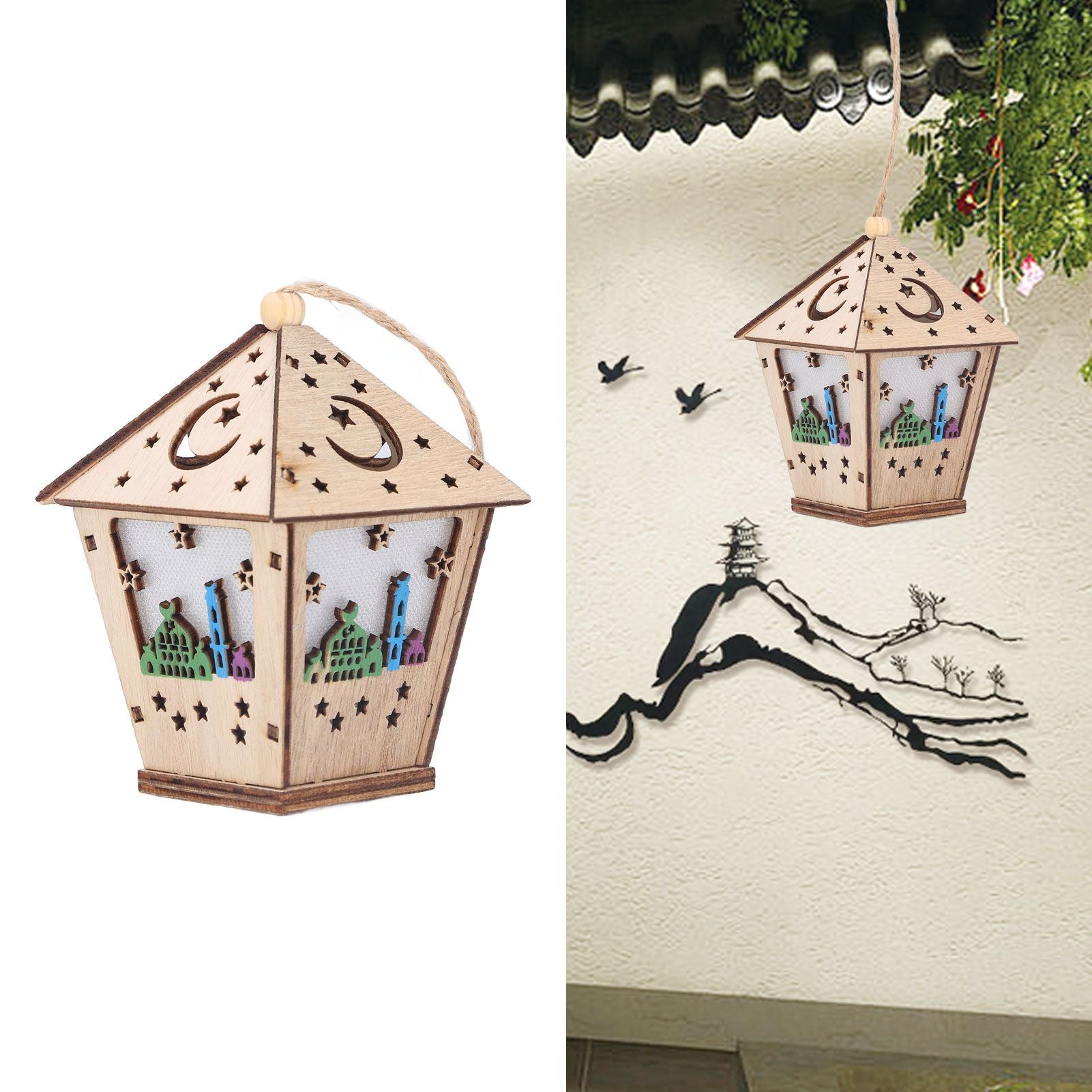 Ramadan Lamp Three Dimensional House Shape Unique Design Hanging Light Wooden Decorative Lamp Crafts Ornaments V1294-YM0523-3115210293911
