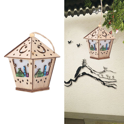 Ramadan Lamp Three Dimensional House Shape Unique Design Hanging Light Wooden Decorative Lamp Crafts Ornaments V1294-YM0523-3115210293911