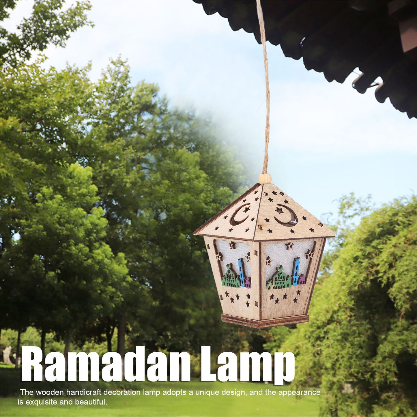 Ramadan Lamp Three Dimensional House Shape Unique Design Hanging Light Wooden Decorative Lamp Crafts Ornaments V1294-YM0523-3115210293911