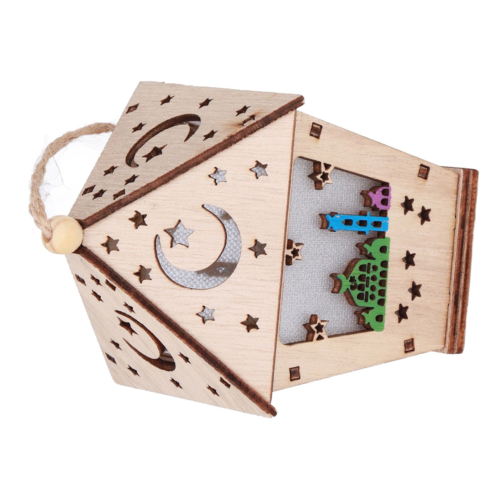 Ramadan Lamp Three Dimensional House Shape Unique Design Hanging Light Wooden Decorative Lamp Crafts Ornaments V1294-YM0523-3115210293911
