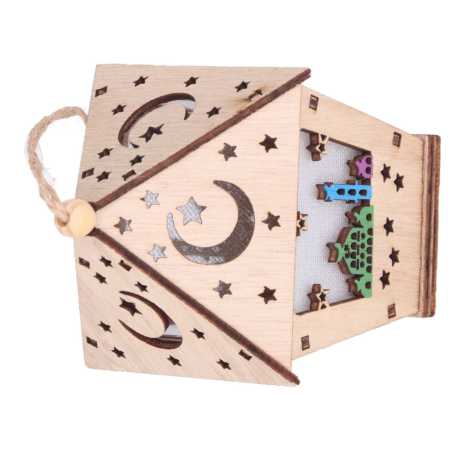 Ramadan Lamp Three Dimensional House Shape Unique Design Hanging Light Wooden Decorative Lamp Crafts Ornaments V1294-YM0523-3115210293911
