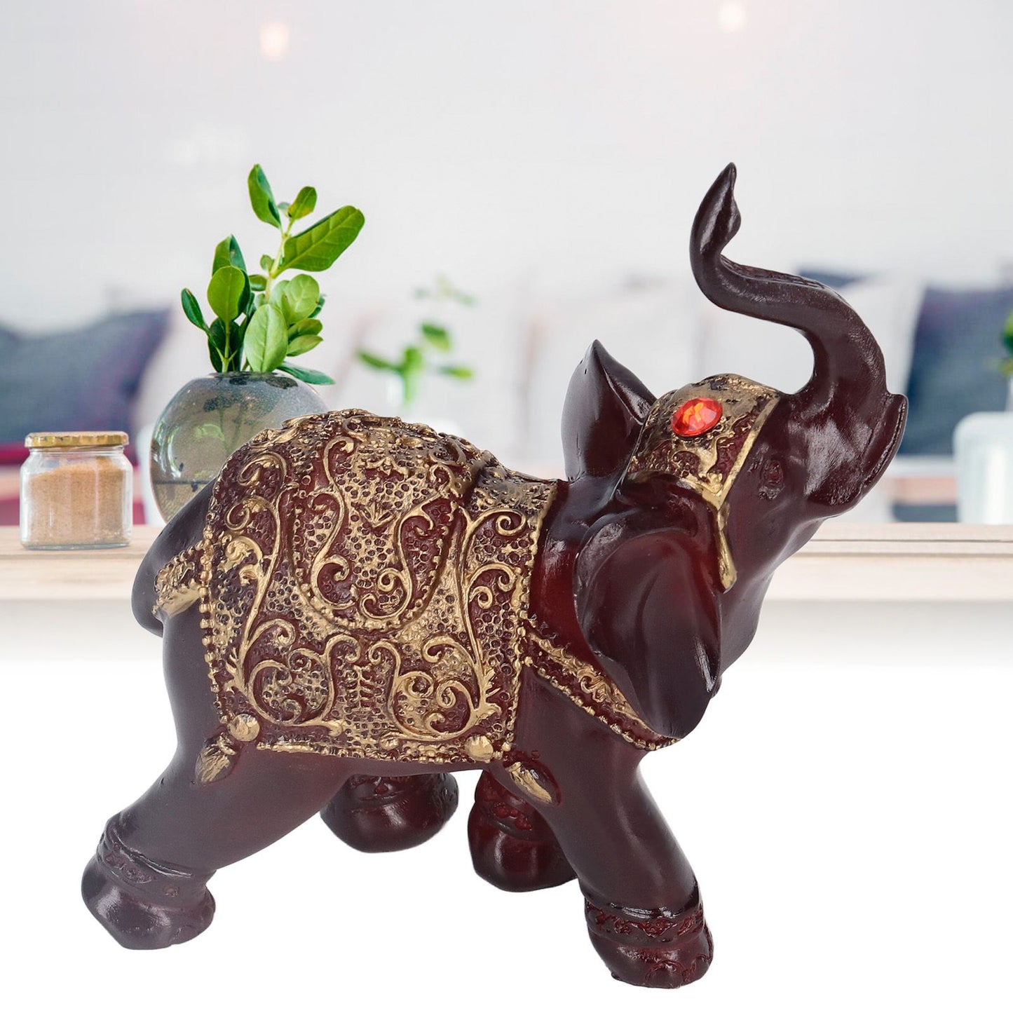 Elephant Figurines Durable Resin Delicate Texture Retro Style Symbolize Power Good Luck Prosperity Elephant V1294-YM0523-3115210295511