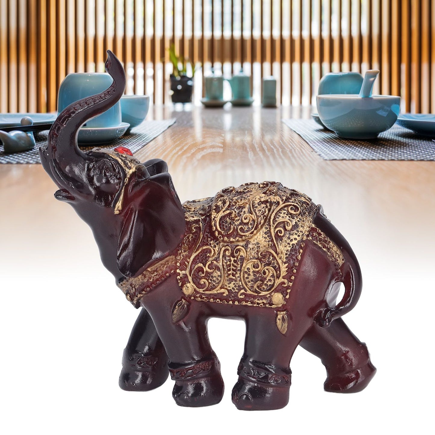 Elephant Figurines Durable Resin Delicate Texture Retro Style Symbolize Power Good Luck Prosperity Elephant V1294-YM0523-3115210295511
