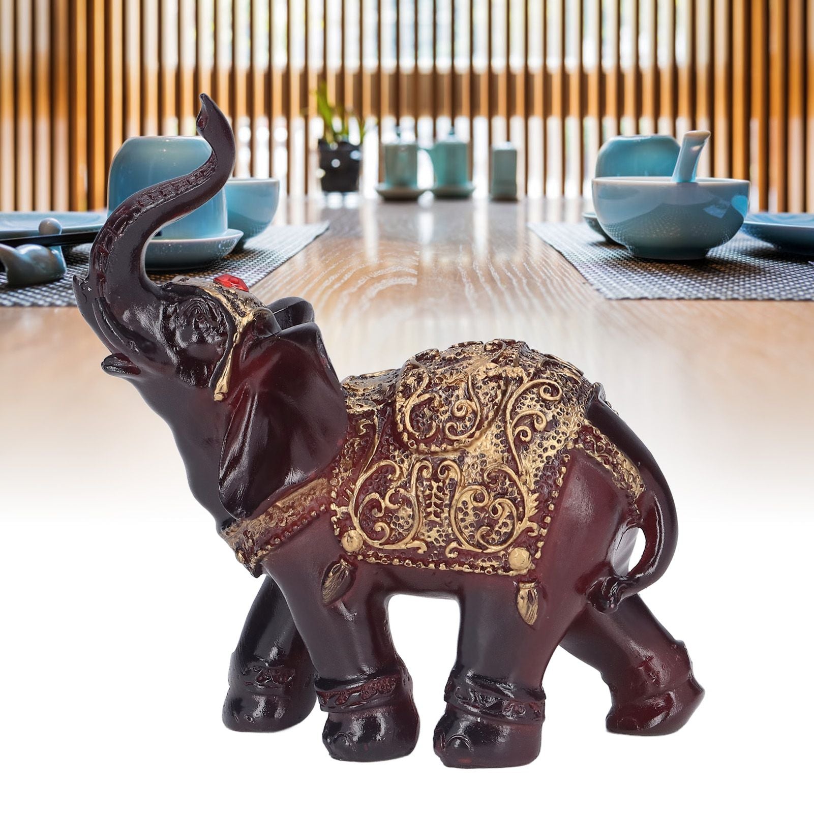 Elephant Figurines Durable Resin Delicate Texture Retro Style Symbolize Power Good Luck Prosperity Elephant V1294-YM0523-3115210295511