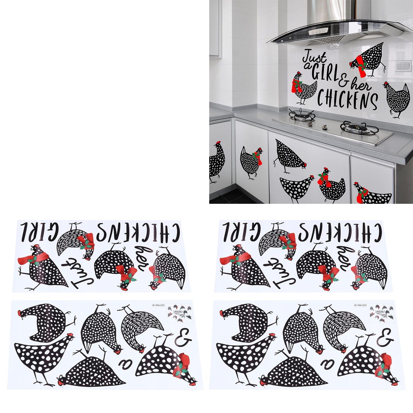 4pcs Kitchen Wall Stick 60x30cm Chicken Shape Creativity Simple Removable Decorative Wall Stickers V1294-YM0523-3115210297711