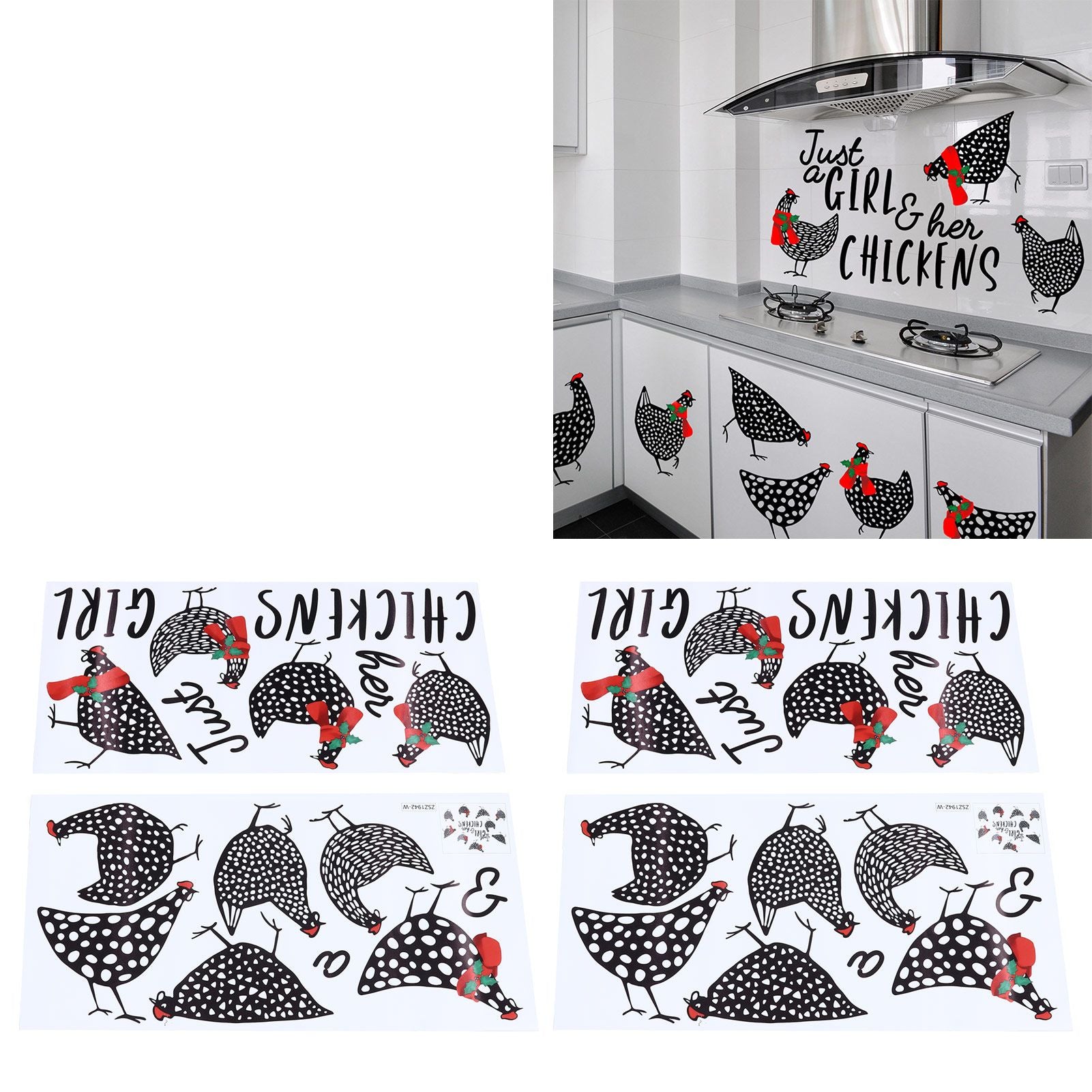 4pcs Kitchen Wall Stick 60x30cm Chicken Shape Creativity Simple Removable Decorative Wall Stickers V1294-YM0523-3115210297711
