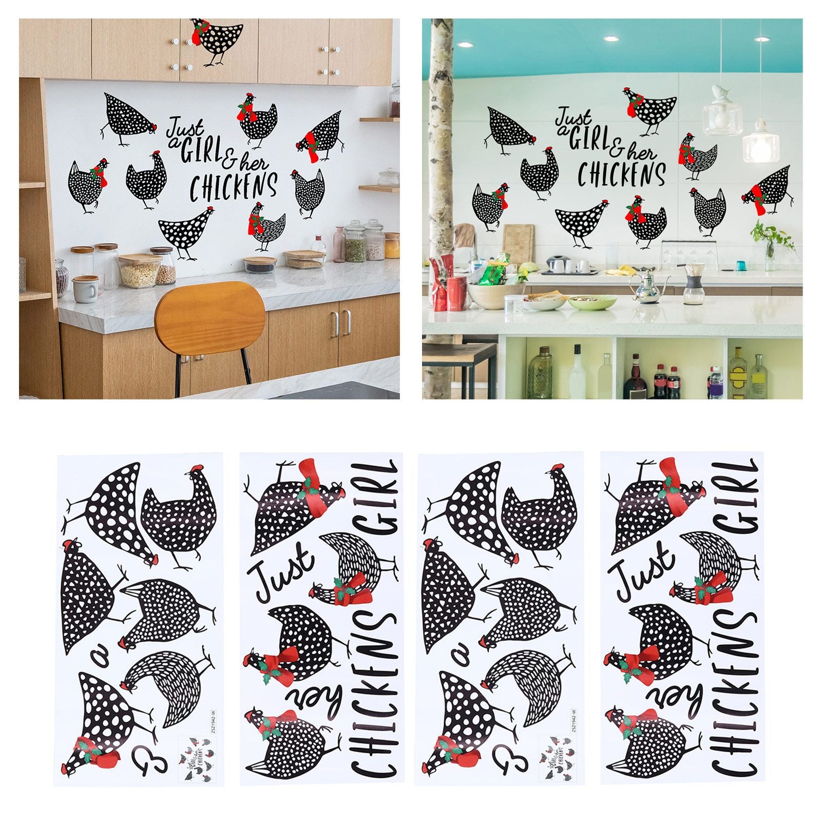 4pcs Kitchen Wall Stick 60x30cm Chicken Shape Creativity Simple Removable Decorative Wall Stickers V1294-YM0523-3115210297711