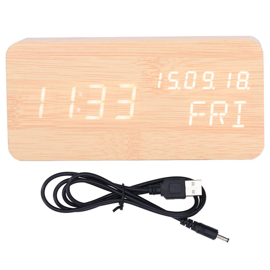 LED Digital Alarm Clock Wooden Alarm Clock Sound Control 3 Brightness Adjustment for Living Room Office V1294-YM0523-3115220000311