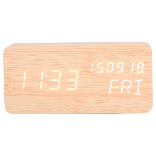 LED Digital Alarm Clock Wooden Alarm Clock Sound Control 3 Brightness Adjustment for Living Room Office V1294-YM0523-3115220000311