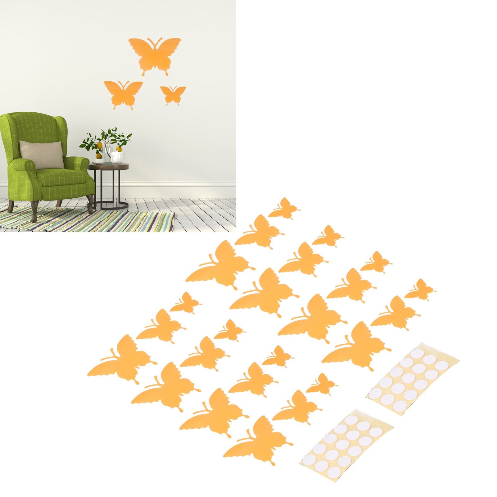 2set Luminous Stickers PVC Material 3D Stereoscopic Insect Patterns Easy Detachable Orange 3 Size Wall Decal V1294-YM0523-3115220003611