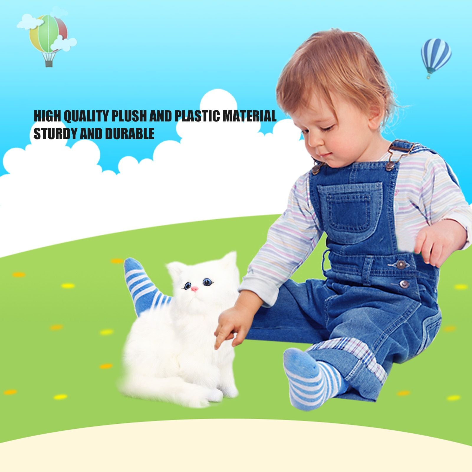 Simulation Cat White Cute Attractive Plush Fake Cat Toy with 84mAh Battery for Toy Gift Decorations V1294-YM0523-3115220003711