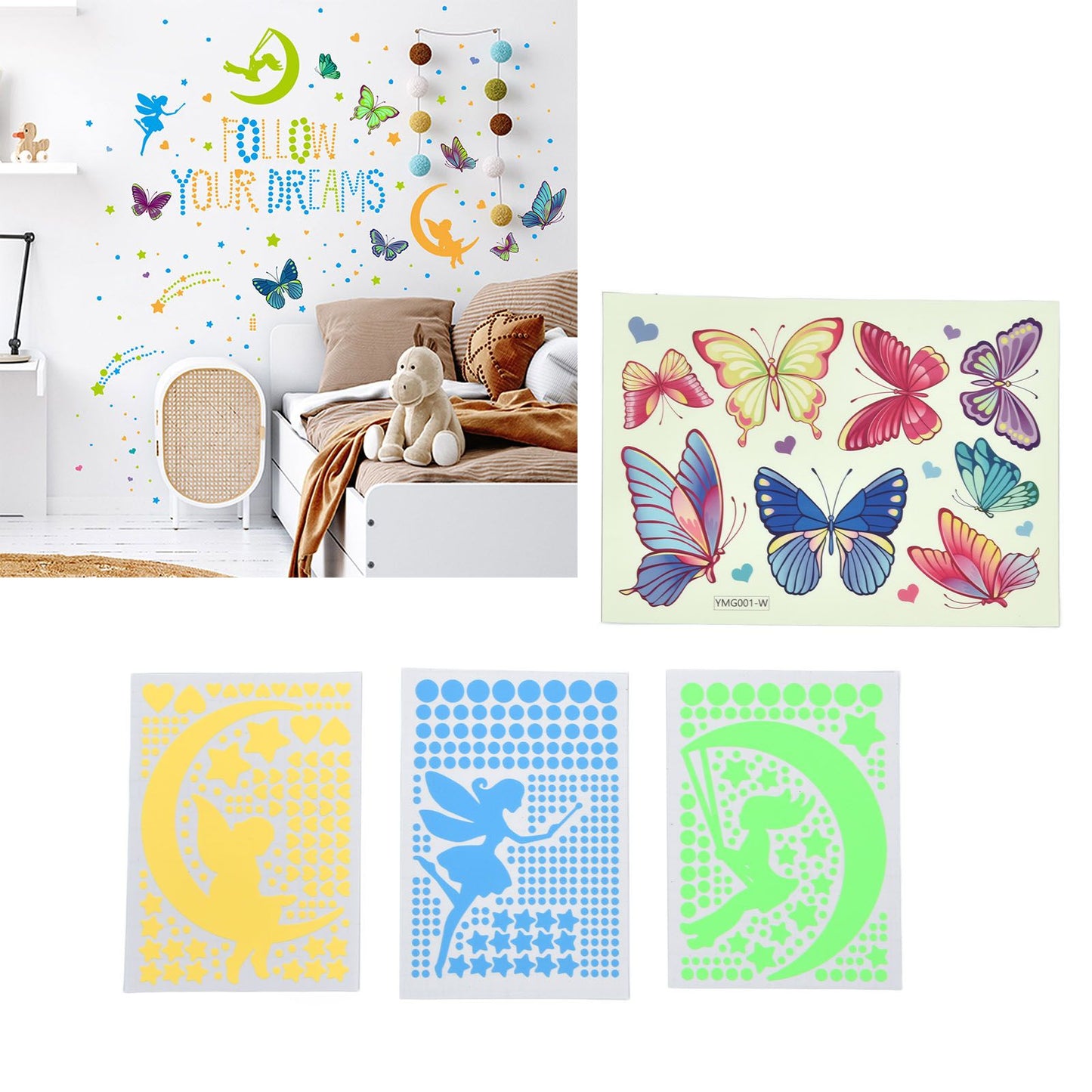 4Pcs Wall Stickers PVC Material Self Adhesive Luminous Design Cute Exquisite Wall Paper Decor V1294-YM0523-3115220004711