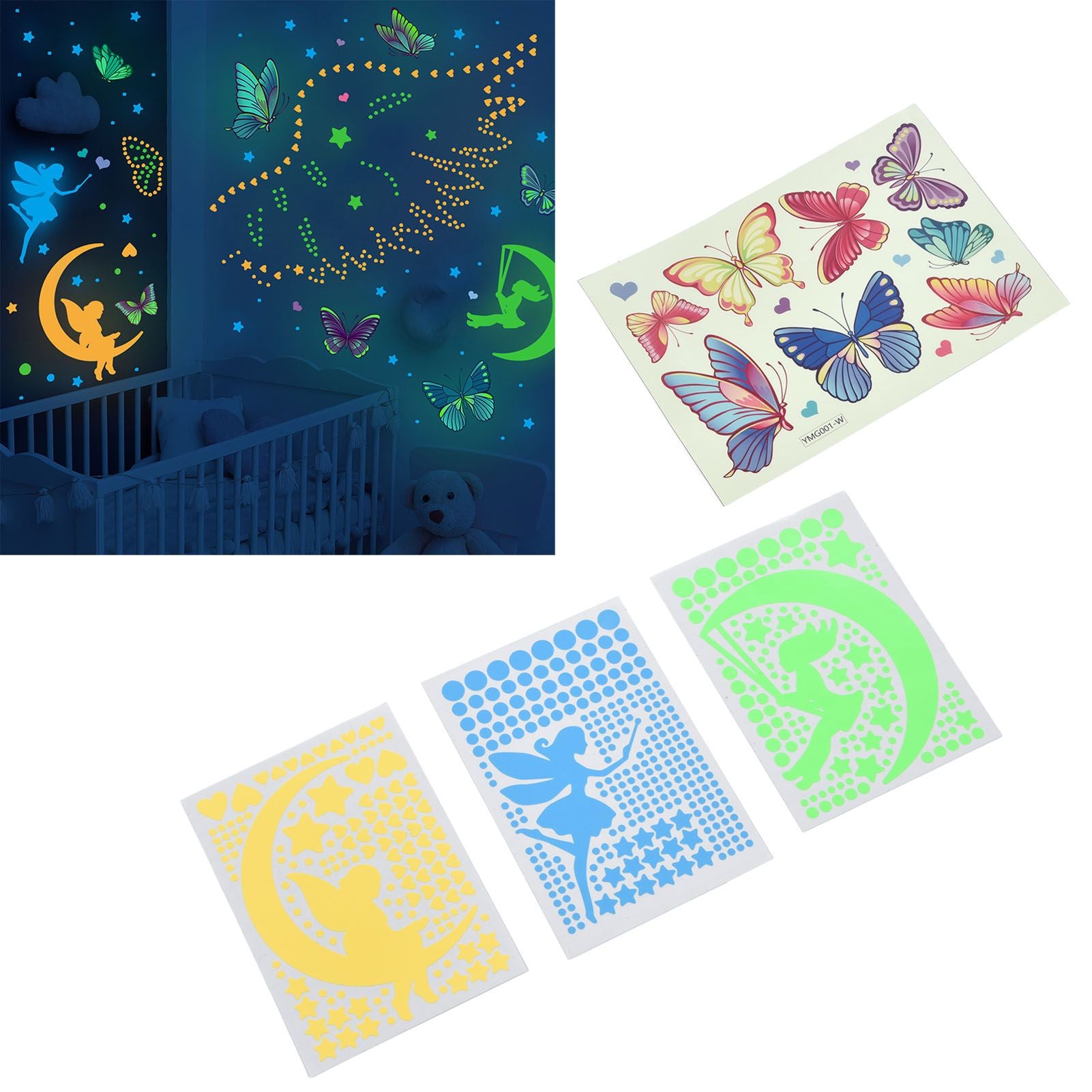 4Pcs Wall Stickers PVC Material Self Adhesive Luminous Design Cute Exquisite Wall Paper Decor V1294-YM0523-3115220004711