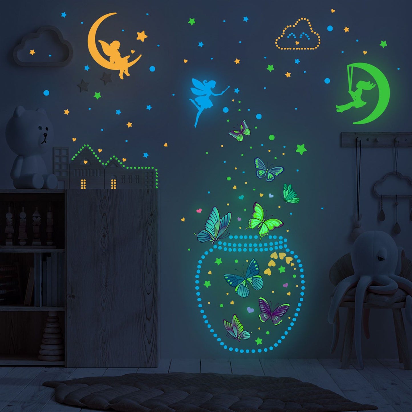 4Pcs Wall Stickers PVC Material Self Adhesive Luminous Design Cute Exquisite Wall Paper Decor V1294-YM0523-3115220004711