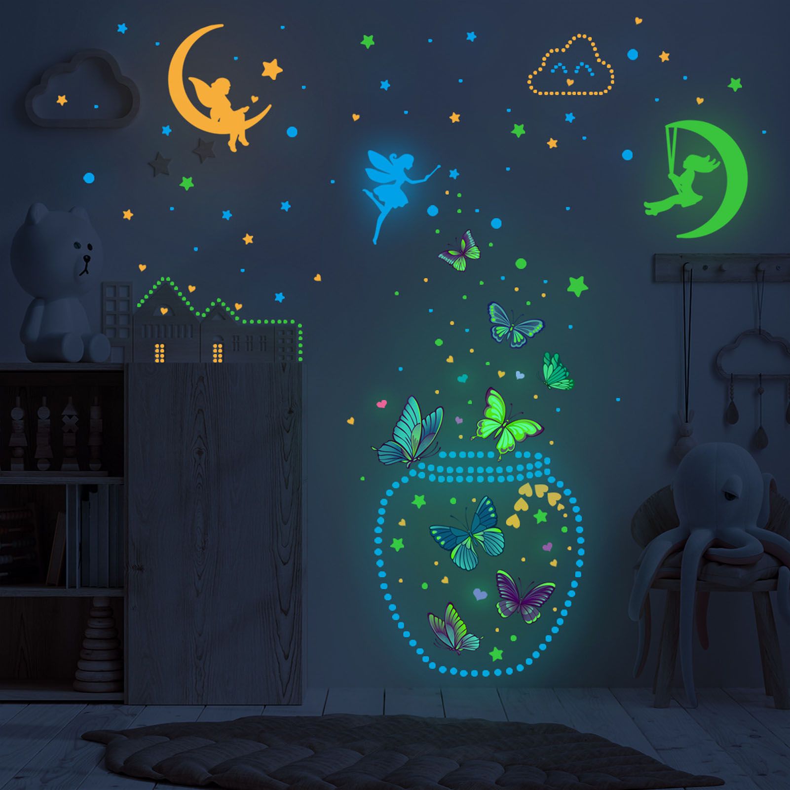 4Pcs Wall Stickers PVC Material Self Adhesive Luminous Design Cute Exquisite Wall Paper Decor V1294-YM0523-3115220004711