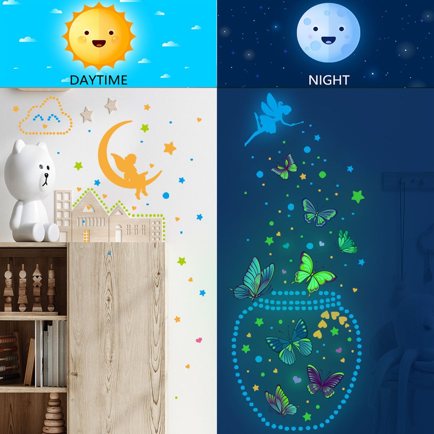 4Pcs Wall Stickers PVC Material Self Adhesive Luminous Design Cute Exquisite Wall Paper Decor V1294-YM0523-3115220004711