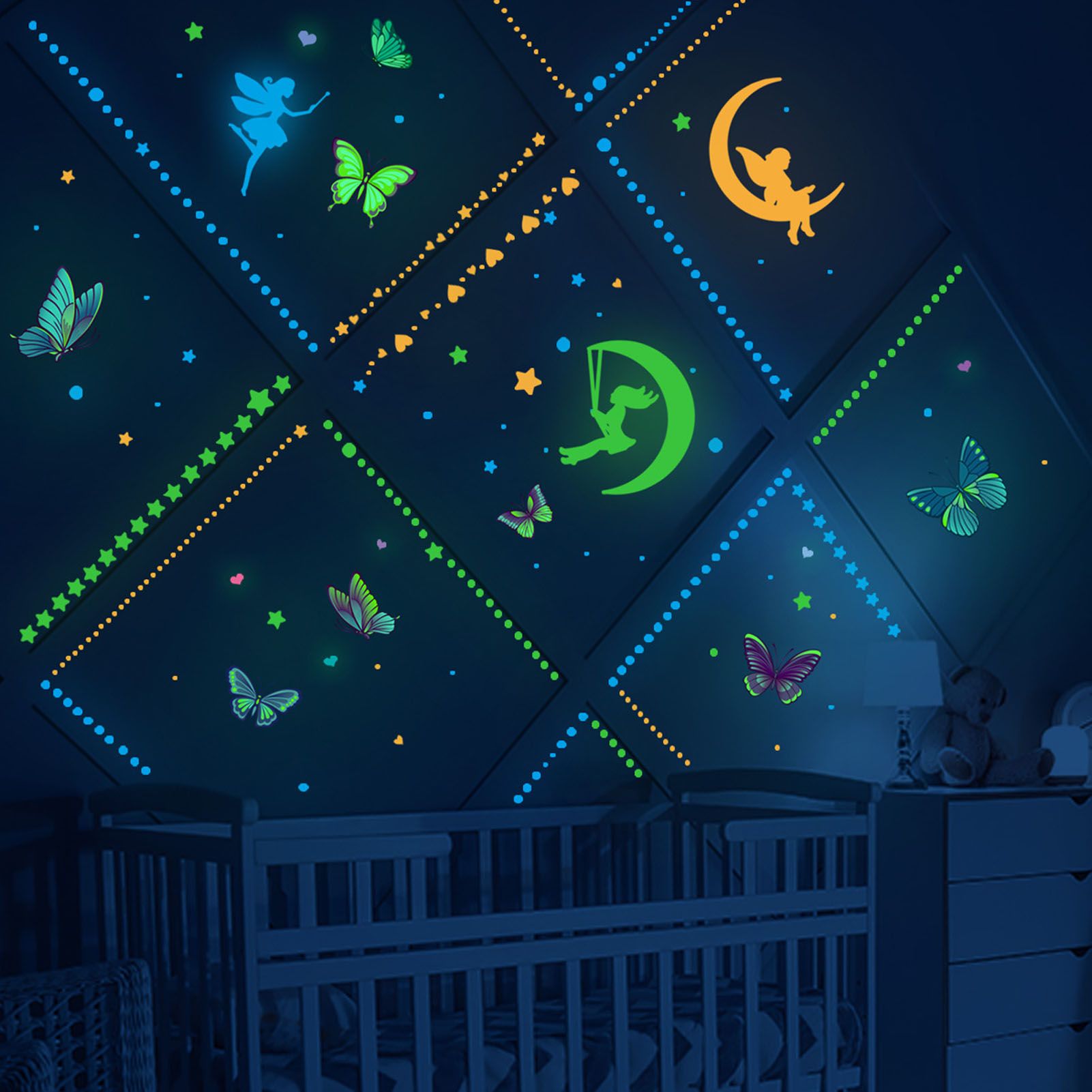 4Pcs Wall Stickers PVC Material Self Adhesive Luminous Design Cute Exquisite Wall Paper Decor V1294-YM0523-3115220004711