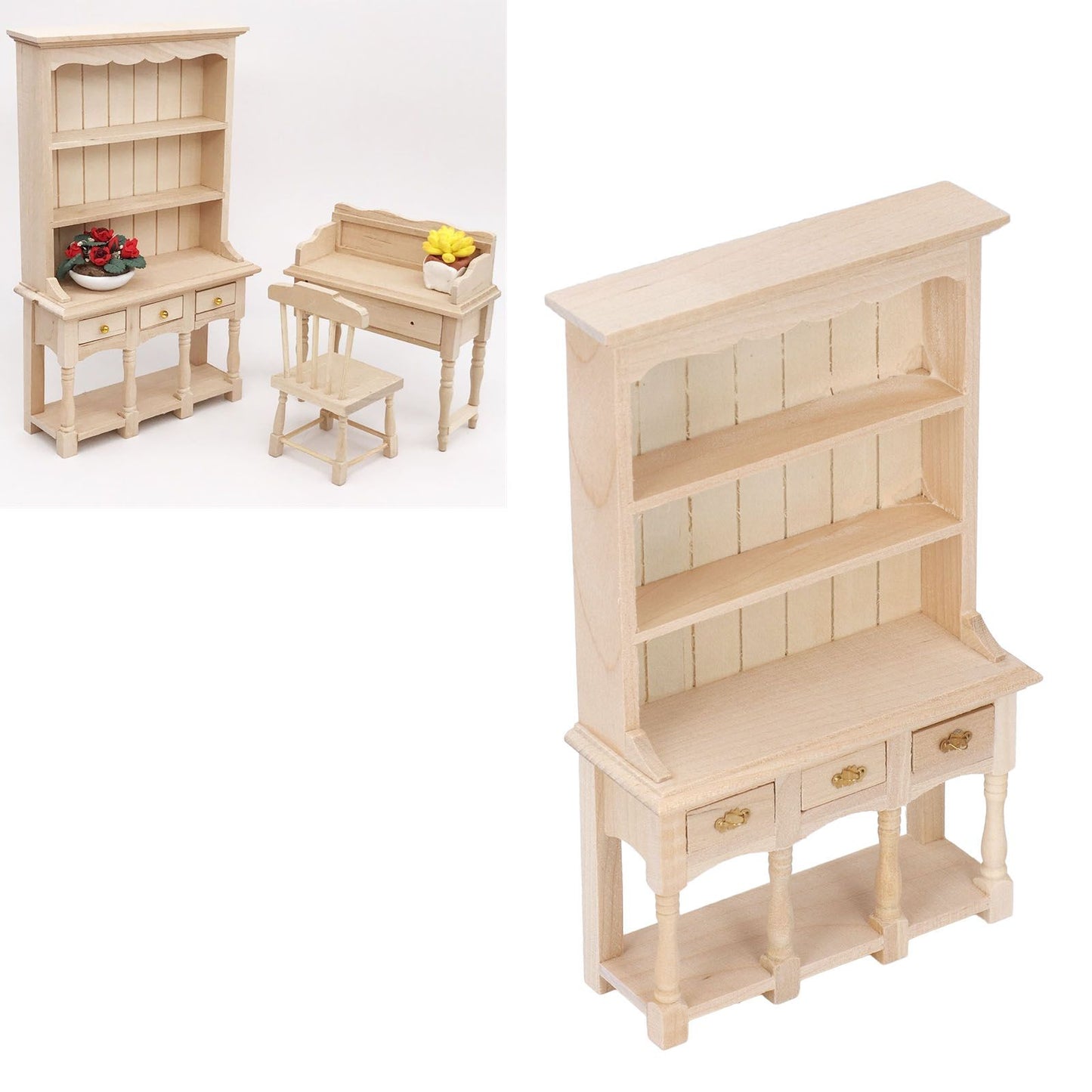 Dollhouse Bookshelf 1/12 Scale 3 Layer Drawer Design Classic Pure Colors DIY Coloring Miniature Bookcase for V1294-YM0523-3115220005611