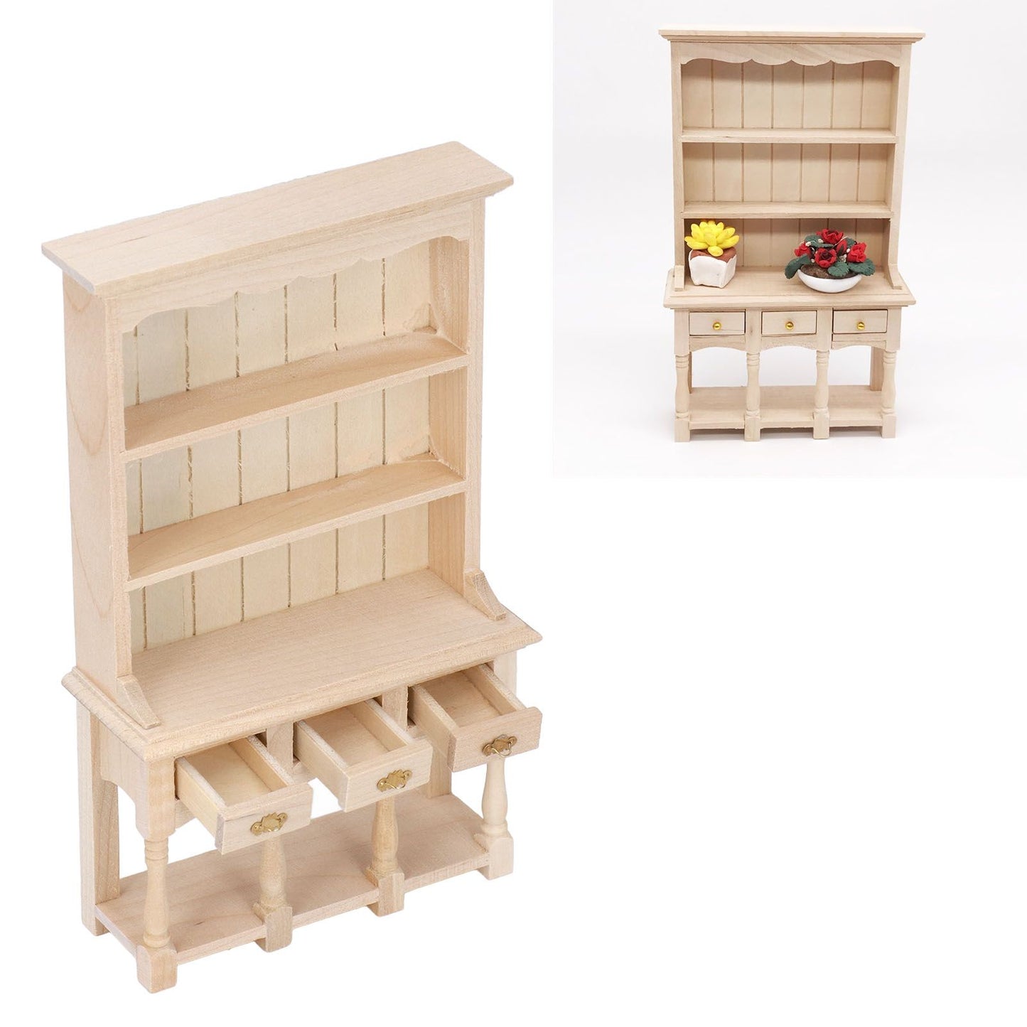 Dollhouse Bookshelf 1/12 Scale 3 Layer Drawer Design Classic Pure Colors DIY Coloring Miniature Bookcase for V1294-YM0523-3115220005611