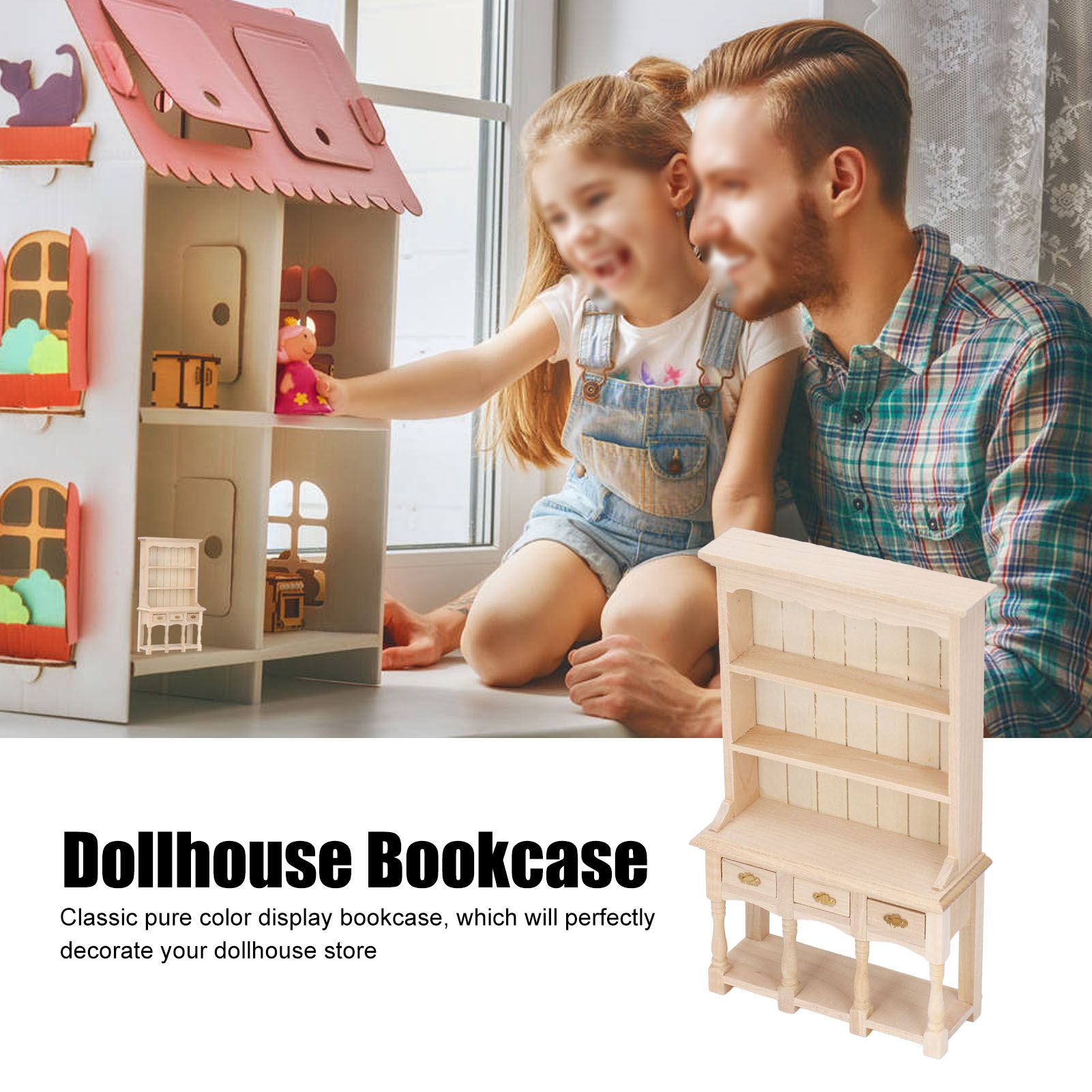 Dollhouse Bookshelf 1/12 Scale 3 Layer Drawer Design Classic Pure Colors DIY Coloring Miniature Bookcase for V1294-YM0523-3115220005611