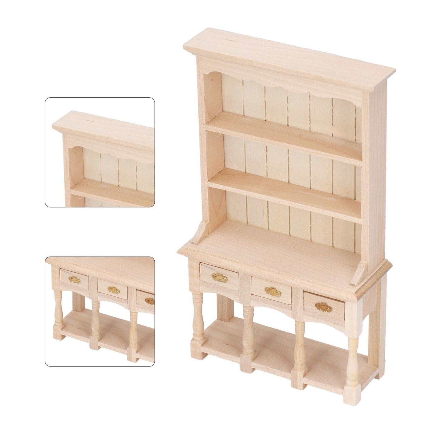 Dollhouse Bookshelf 1/12 Scale 3 Layer Drawer Design Classic Pure Colors DIY Coloring Miniature Bookcase for V1294-YM0523-3115220005611