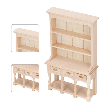 Dollhouse Bookshelf 1/12 Scale 3 Layer Drawer Design Classic Pure Colors DIY Coloring Miniature Bookcase for V1294-YM0523-3115220005611