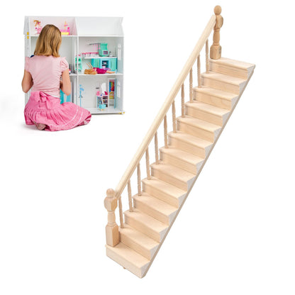 Doll House Stairs Glossy Rounded Corners Birch Material DIY Vivd Cute 1/12 Scale Miniature Staircase for V1294-YM0523-3115220005712