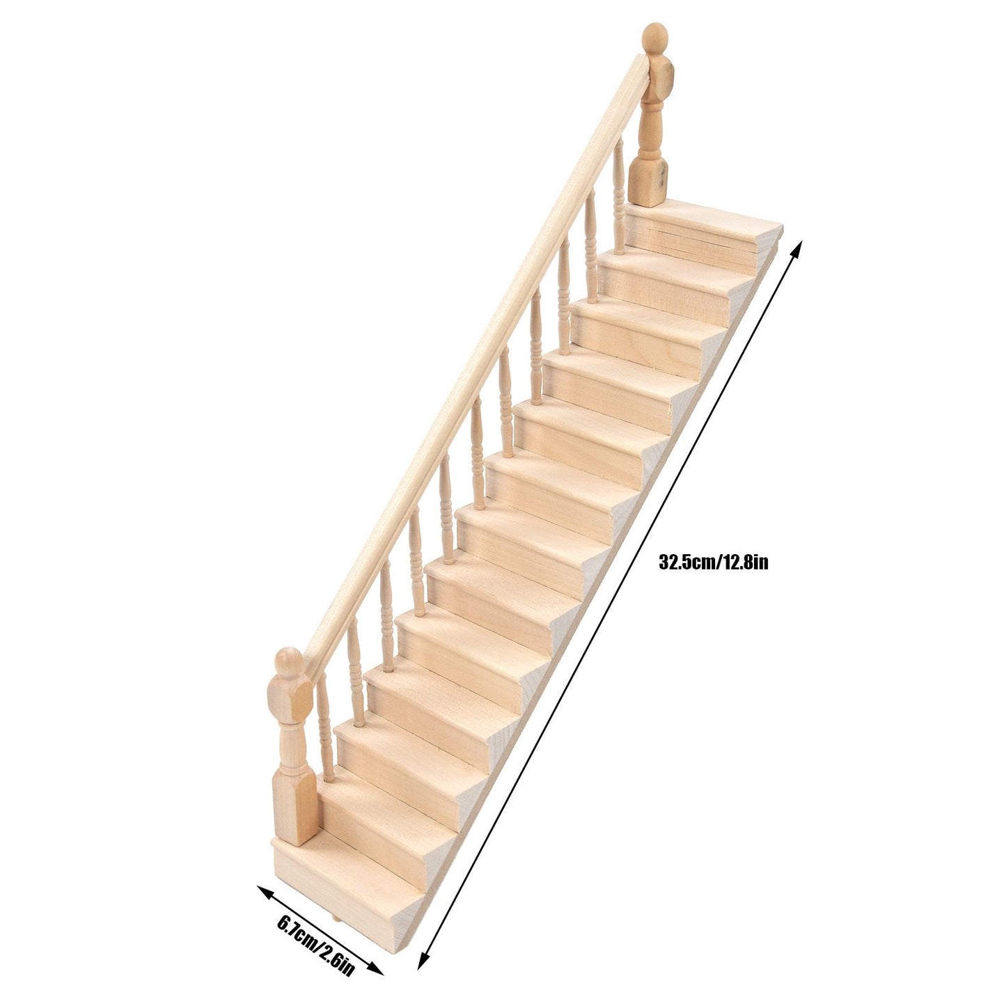 Doll House Stairs Glossy Rounded Corners Birch Material DIY Vivd Cute 1/12 Scale Miniature Staircase for V1294-YM0523-3115220005712