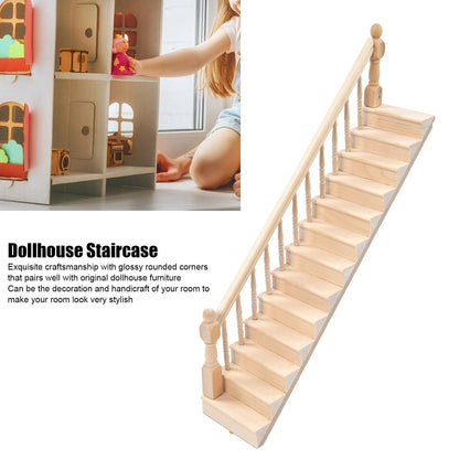 Doll House Stairs Glossy Rounded Corners Birch Material DIY Vivd Cute 1/12 Scale Miniature Staircase for V1294-YM0523-3115220005712