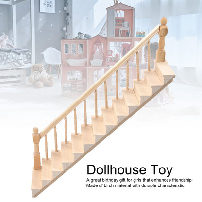Doll House Stairs Glossy Rounded Corners Birch Material DIY Vivd Cute 1/12 Scale Miniature Staircase for V1294-YM0523-3115220005712