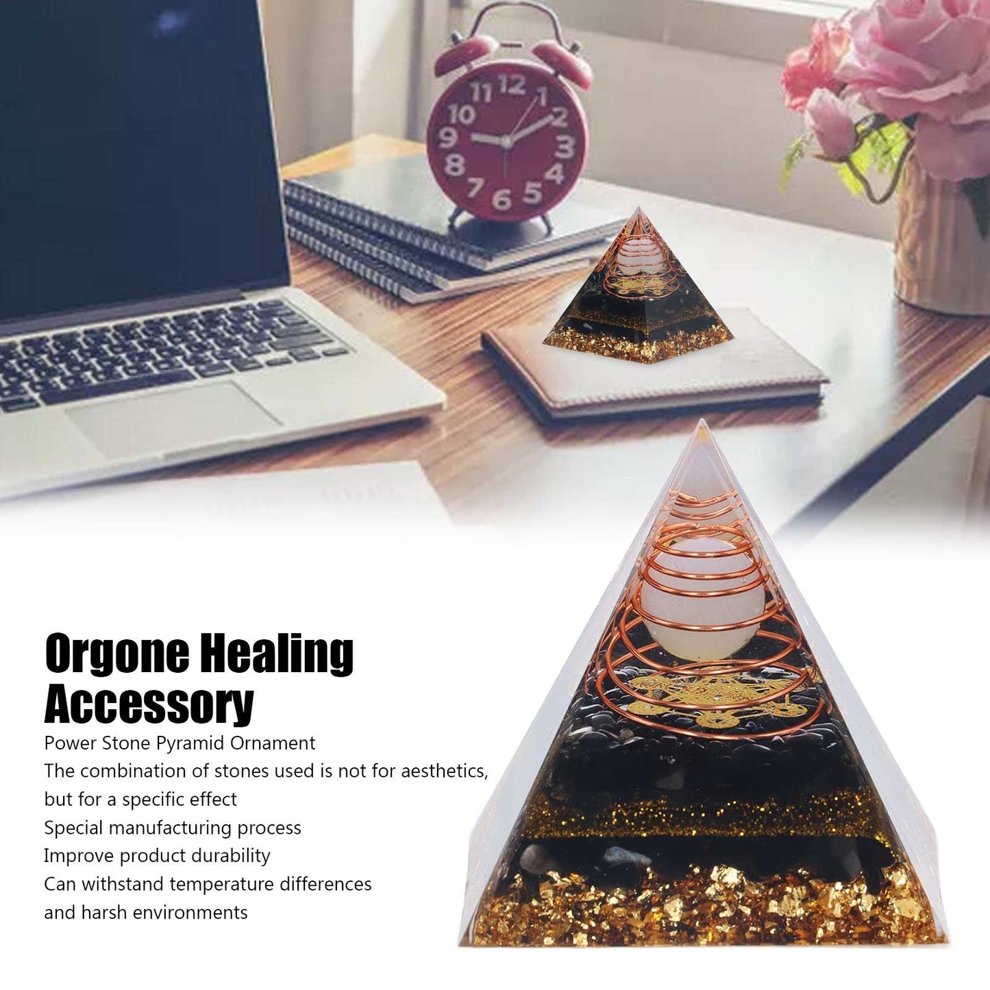 Orgone Pyramid Decorative Balancing Energy Power Stone Pyramid Ornament for Yoga Meditation Bedroom V1294-YM0523-3115220008311