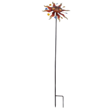 Sun Windmill Iron Weather Resistant Decorative Flower Wind Spinner with Ground Stake for Patio Yard Garden V1294-YM0523-3115220010211