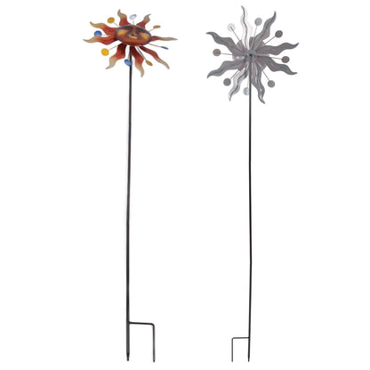 Sun Windmill Iron Weather Resistant Decorative Flower Wind Spinner with Ground Stake for Patio Yard Garden V1294-YM0523-3115220010211
