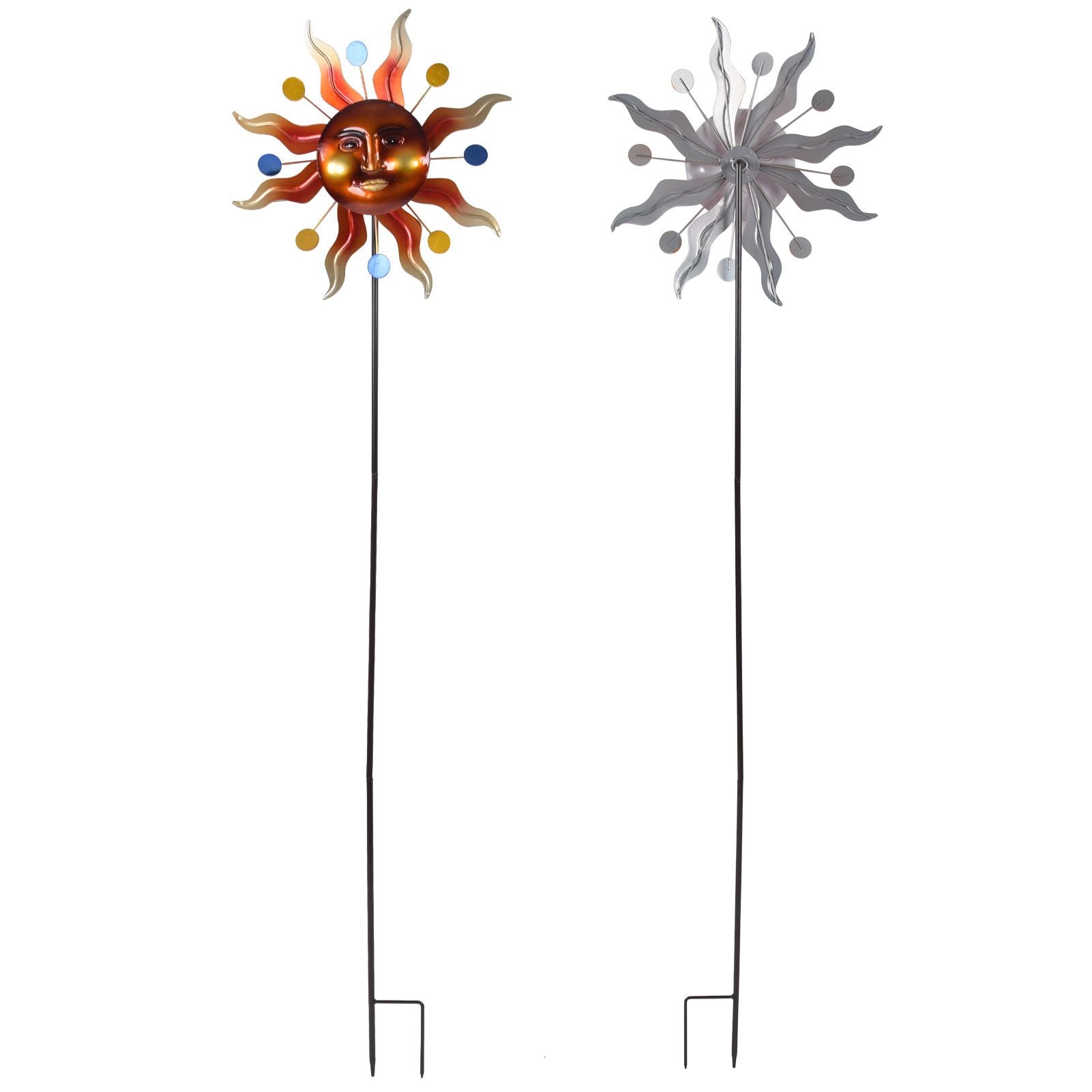 Sun Windmill Iron Weather Resistant Decorative Flower Wind Spinner with Ground Stake for Patio Yard Garden V1294-YM0523-3115220010211
