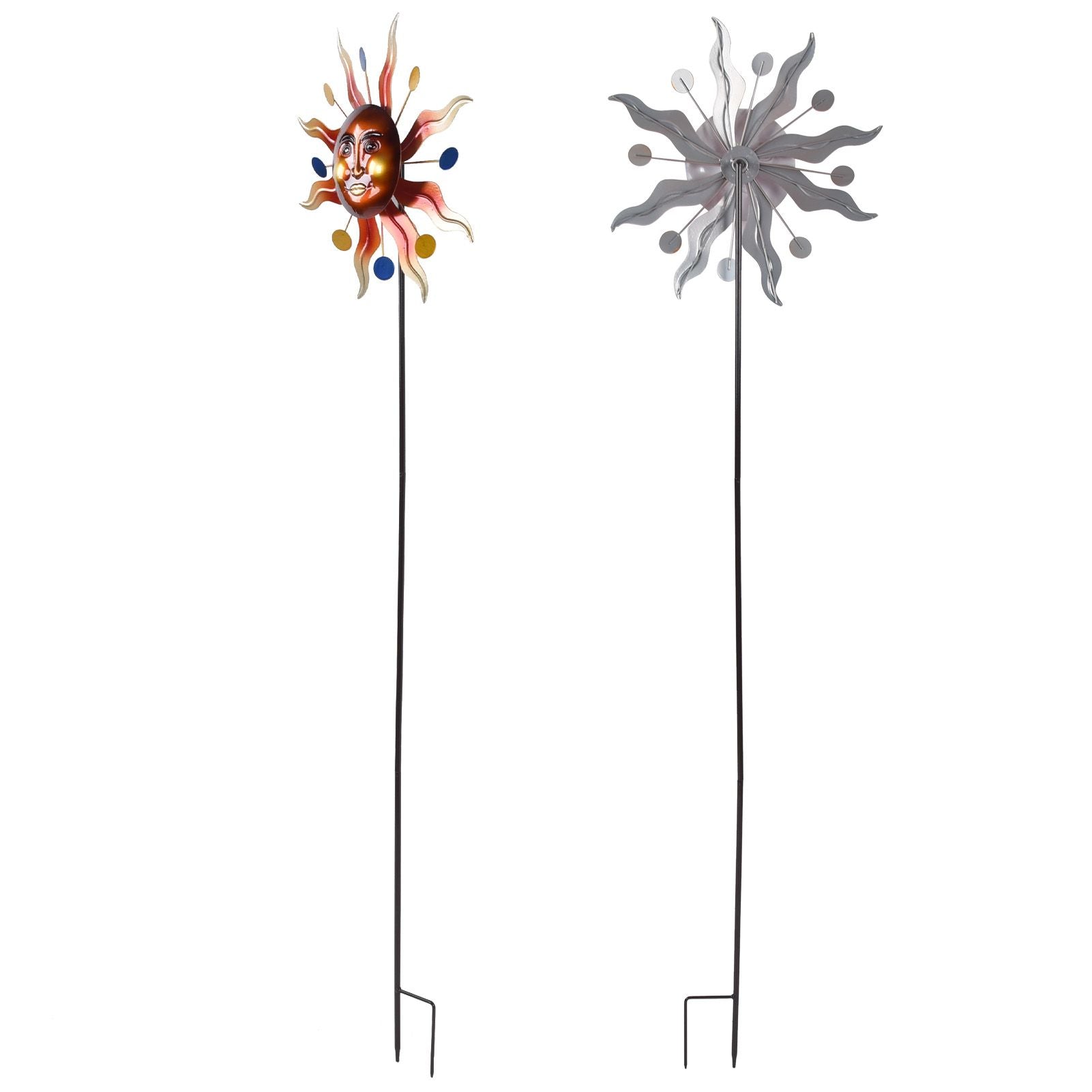 Sun Windmill Iron Weather Resistant Decorative Flower Wind Spinner with Ground Stake for Patio Yard Garden V1294-YM0523-3115220010211