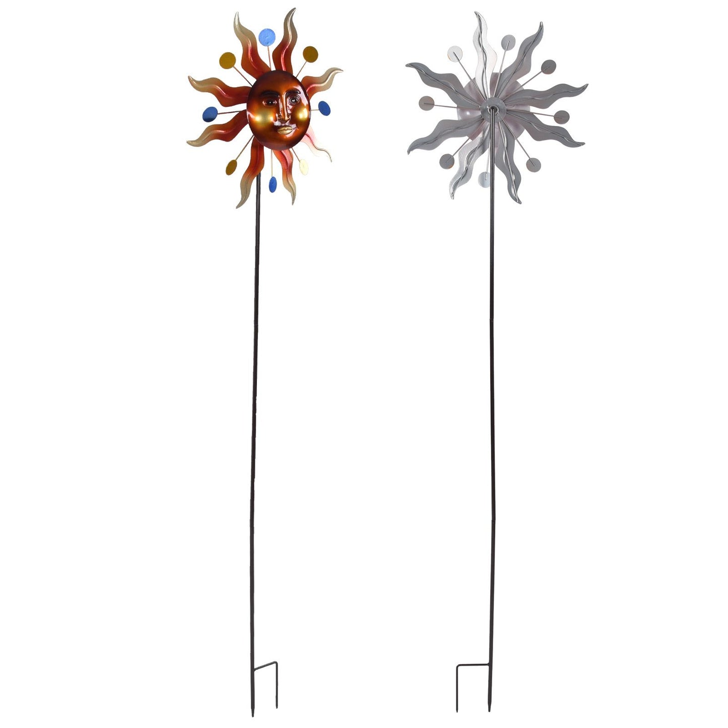 Sun Windmill Iron Weather Resistant Decorative Flower Wind Spinner with Ground Stake for Patio Yard Garden V1294-YM0523-3115220010211