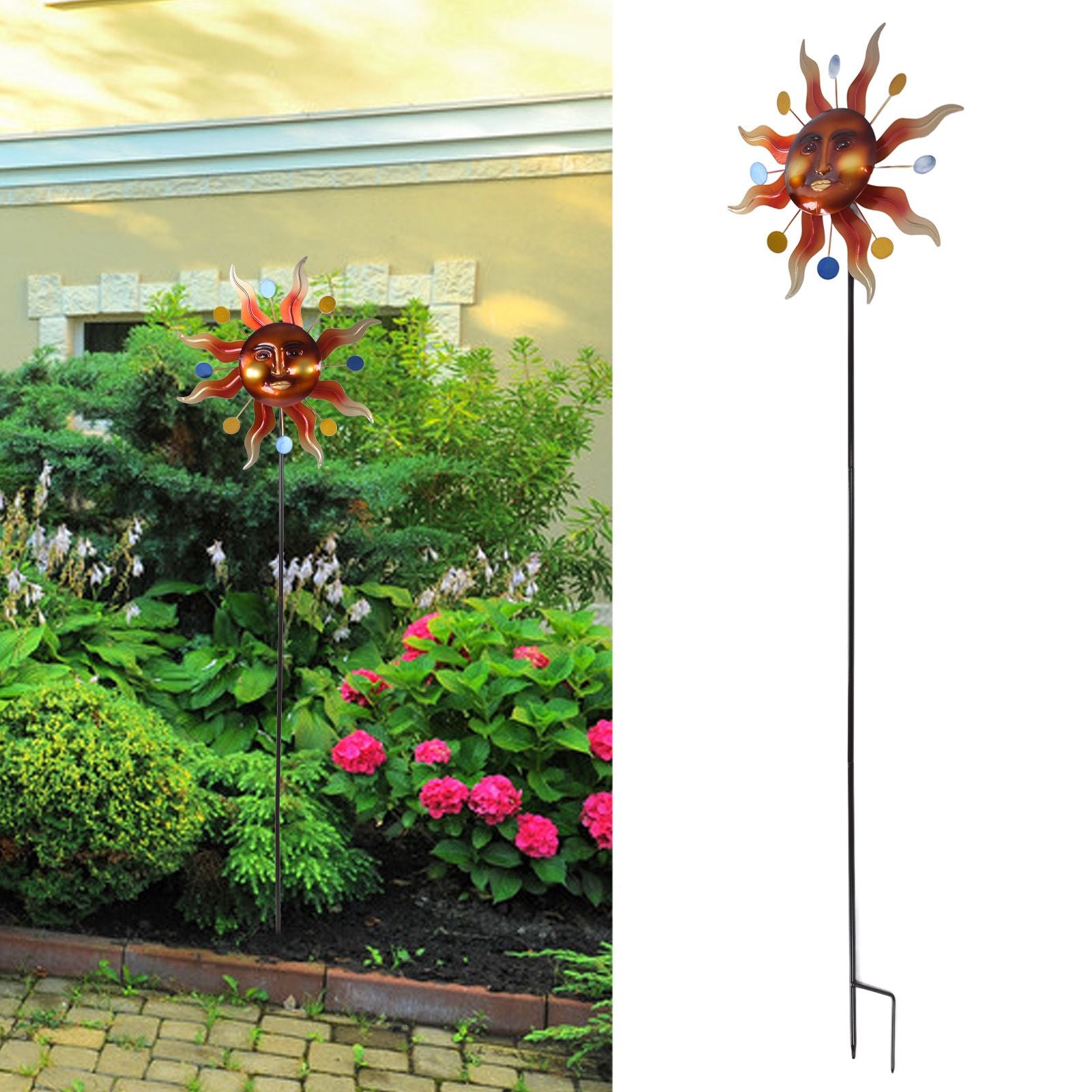 Sun Windmill Iron Weather Resistant Decorative Flower Wind Spinner with Ground Stake for Patio Yard Garden V1294-YM0523-3115220010211