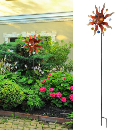 Sun Windmill Iron Weather Resistant Decorative Flower Wind Spinner with Ground Stake for Patio Yard Garden V1294-YM0523-3115220010211