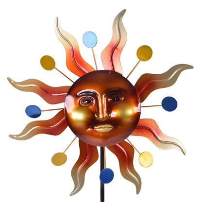 Sun Windmill Iron Weather Resistant Decorative Flower Wind Spinner with Ground Stake for Patio Yard Garden V1294-YM0523-3115220010211