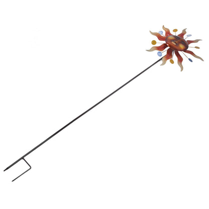 Sun Windmill Iron Weather Resistant Decorative Flower Wind Spinner with Ground Stake for Patio Yard Garden V1294-YM0523-3115220010211