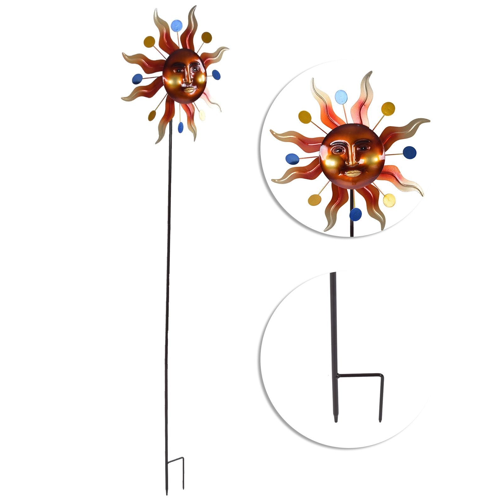 Sun Windmill Iron Weather Resistant Decorative Flower Wind Spinner with Ground Stake for Patio Yard Garden V1294-YM0523-3115220010211