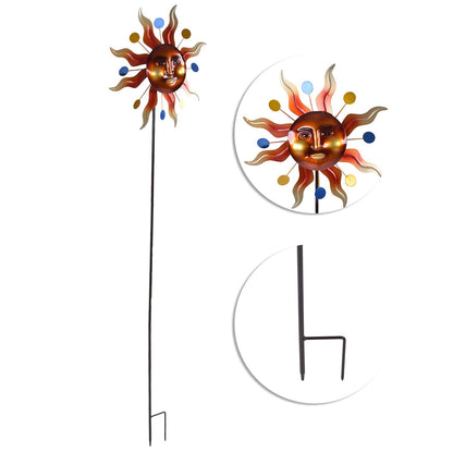 Sun Windmill Iron Weather Resistant Decorative Flower Wind Spinner with Ground Stake for Patio Yard Garden V1294-YM0523-3115220010211
