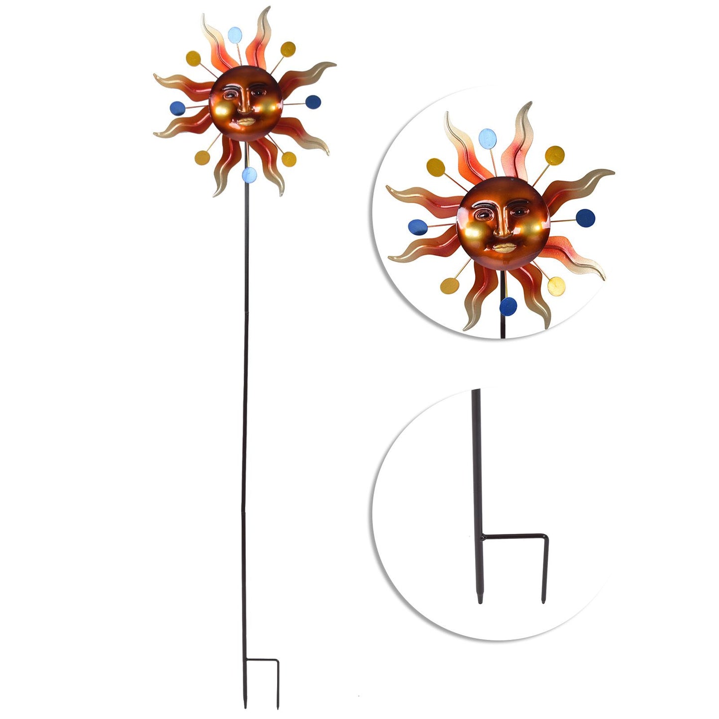 Sun Windmill Iron Weather Resistant Decorative Flower Wind Spinner with Ground Stake for Patio Yard Garden V1294-YM0523-3115220010211