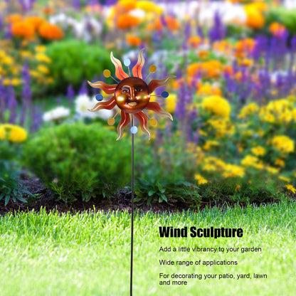 Sun Windmill Iron Weather Resistant Decorative Flower Wind Spinner with Ground Stake for Patio Yard Garden V1294-YM0523-3115220010211