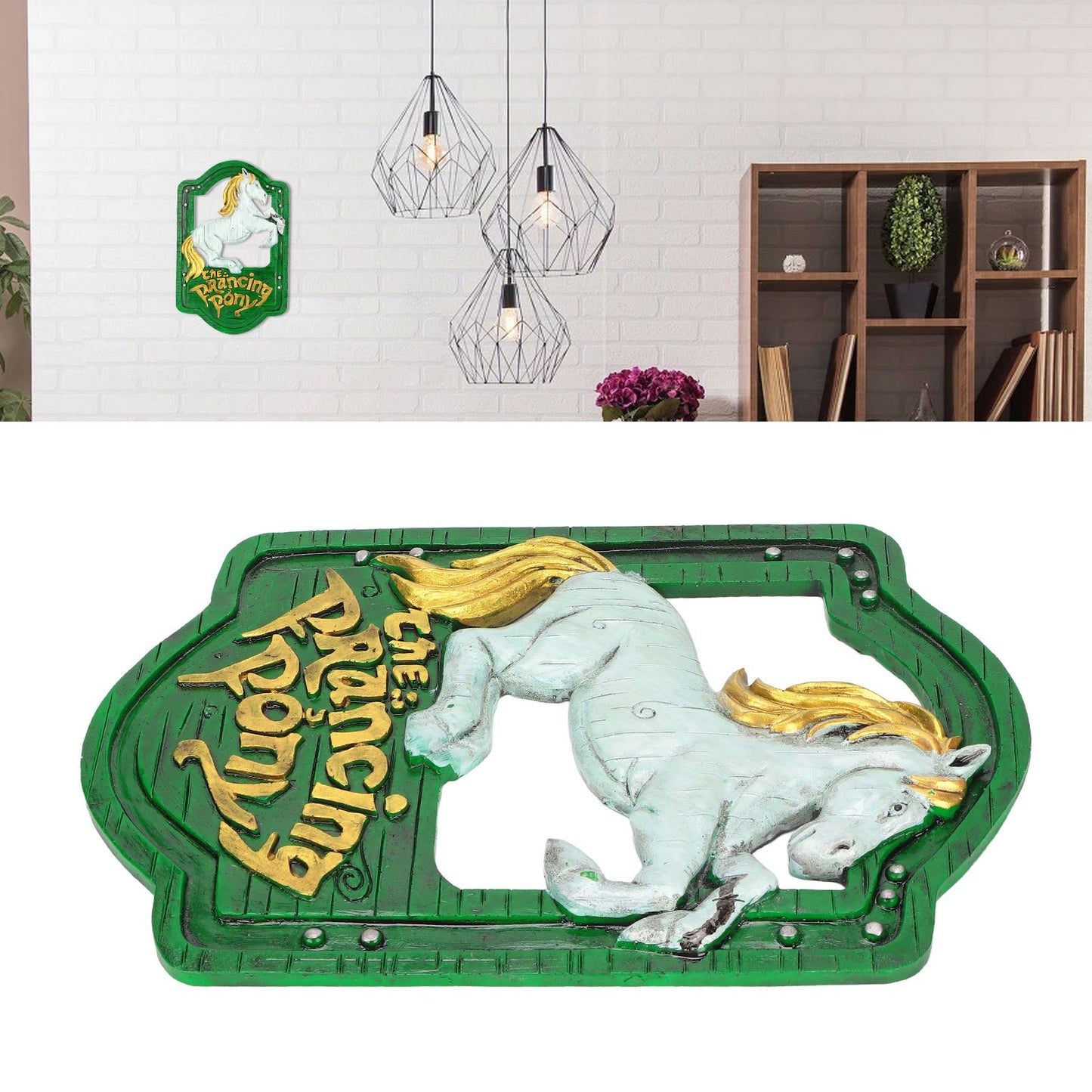Wall Sign Synthetic Resin Horse Pattern Wall Mounted Signage Decoration for Home Office V1294-YM0523-3115220010511