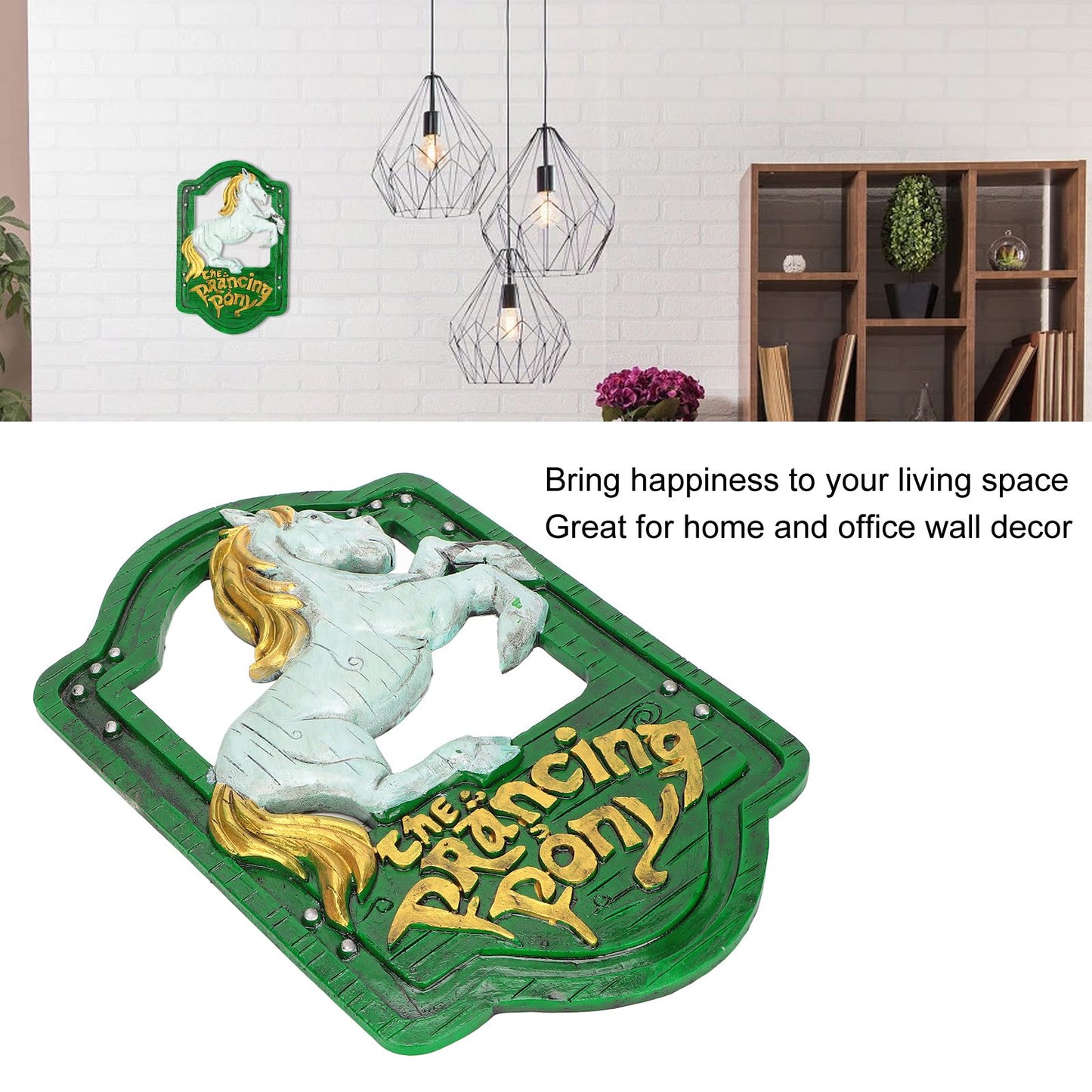 Wall Sign Synthetic Resin Horse Pattern Wall Mounted Signage Decoration for Home Office V1294-YM0523-3115220010511