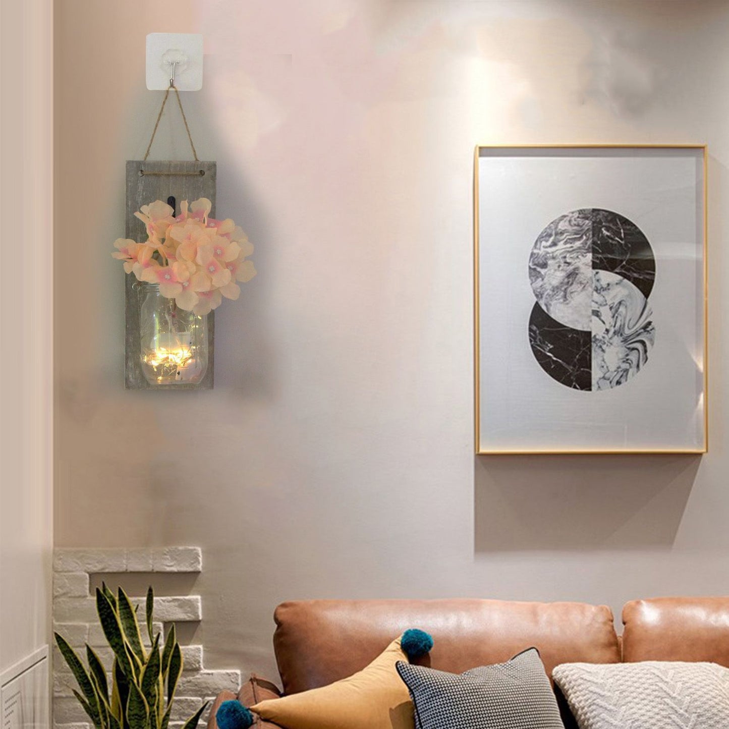 Wall Jar Decor Retro Style Glass Bottle Lamp Silk Flower Decoration for Home Door V1294-YM0523-3115220012911