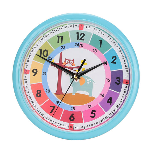 Wall Clock Plastic Cartoon Colorful Quartz Time Learning Hanging Clock for Kid's Bedroom ClassroomBlue V1294-YM0523-3115220013411